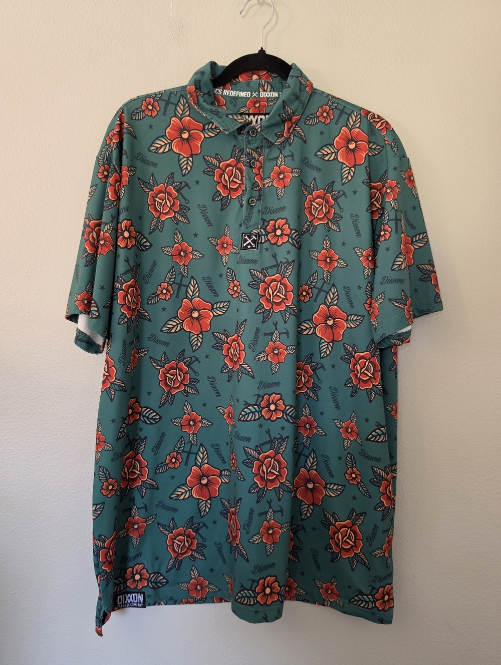 Men's Dixxon Flannel Co Stay Gold Party Polo Green Roses Short Sleeve XL